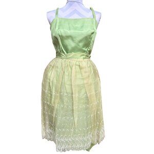 Vintage 1950s Mint Green Party Dress With Embroidered Sheer Overlay Skirt
